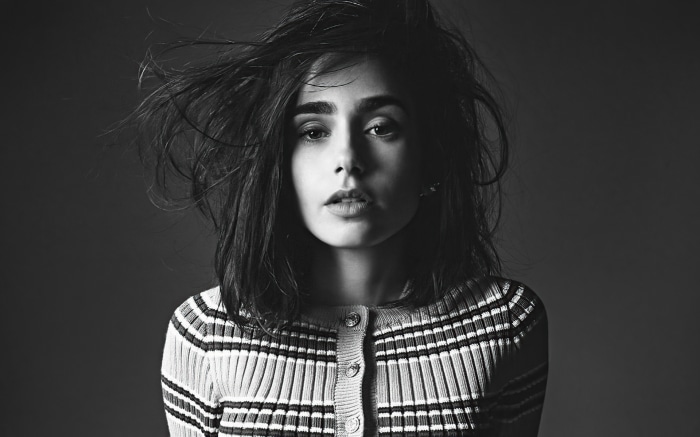 Lily Collins Black and White Portrait