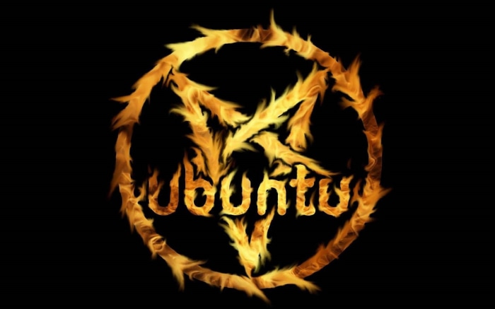 Ubuntu logo in a fiery pentagram