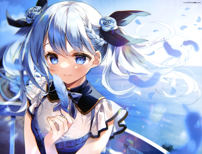 Girl with blue eyes and feathers 4K