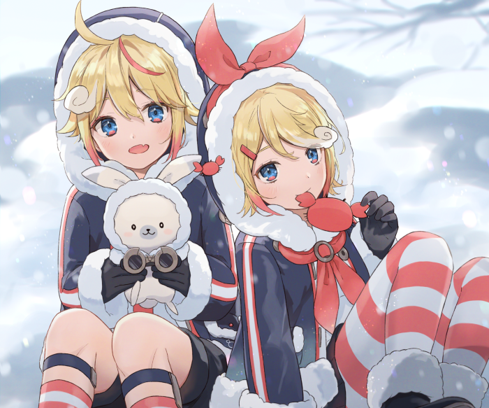 Rin and Len Kagamine in winter outfits