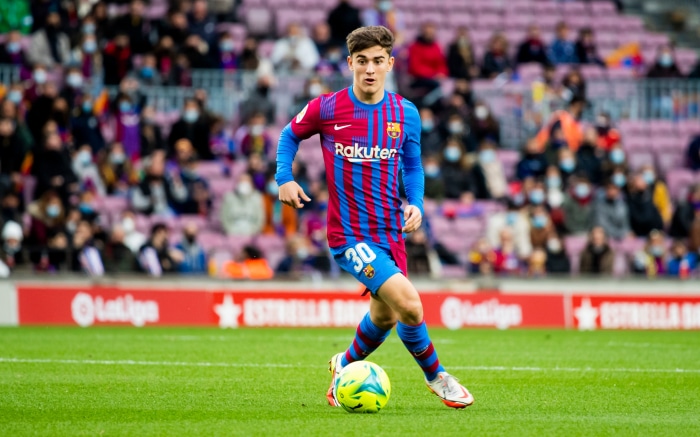 Gavi from Barcelona playing soccer