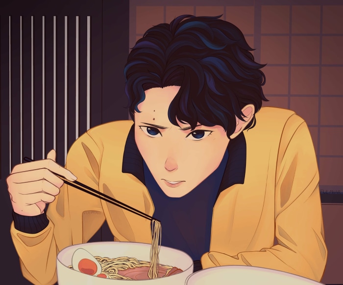 Kiyoomi Sakusa from Haikyu!! eating ramen