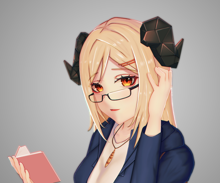 Ifrit from Arknights with horns and glasses