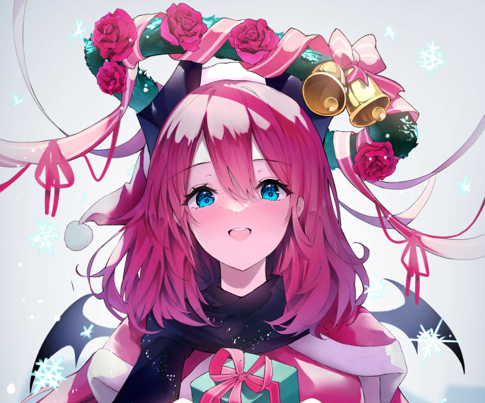 Girl with Pink Hair and Blue Eyes Holding a Gift