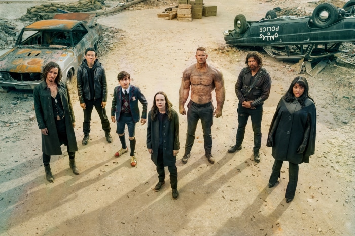 The Umbrella Academy characters in a post-apocalyptic setting