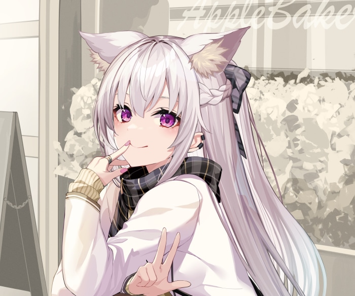 Anime girl with purple eyes and cat ears