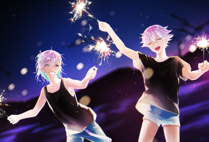 Kanata and Nayuta Yatonokami from Paradox Live with sparklers