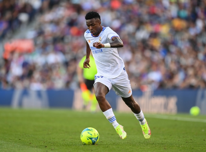 Vinícius Júnior playing soccer for Real Madrid