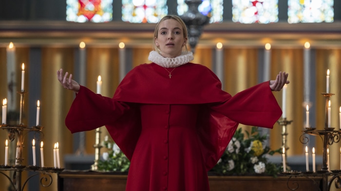 Jodie Comer from Killing Eve in a church