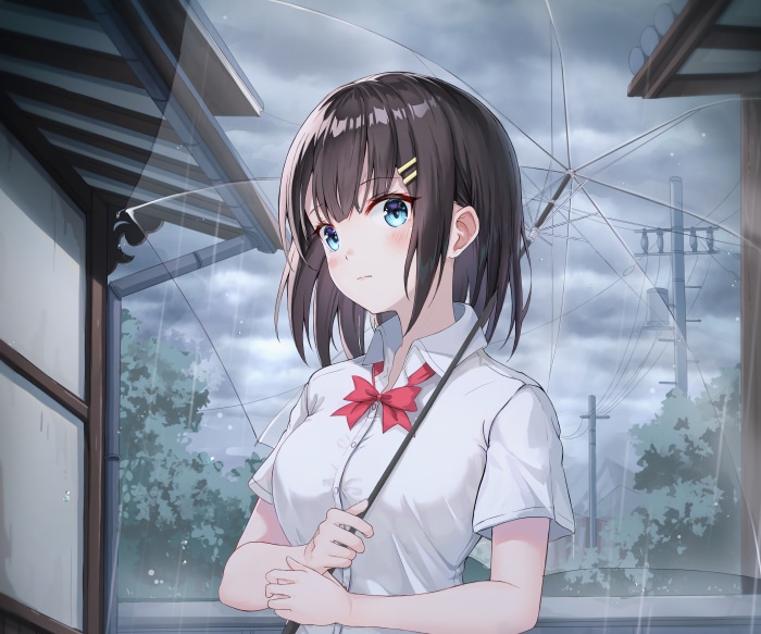 Girl with Umbrella in the Rain 4K