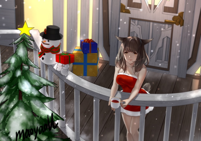 Miqo'te from Final Fantasy XIV in Christmas attire