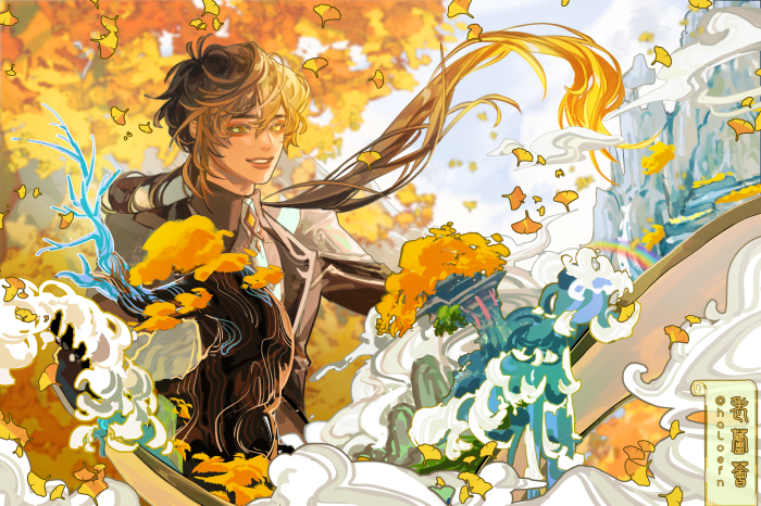 Zhongli from Genshin Impact in Autumn