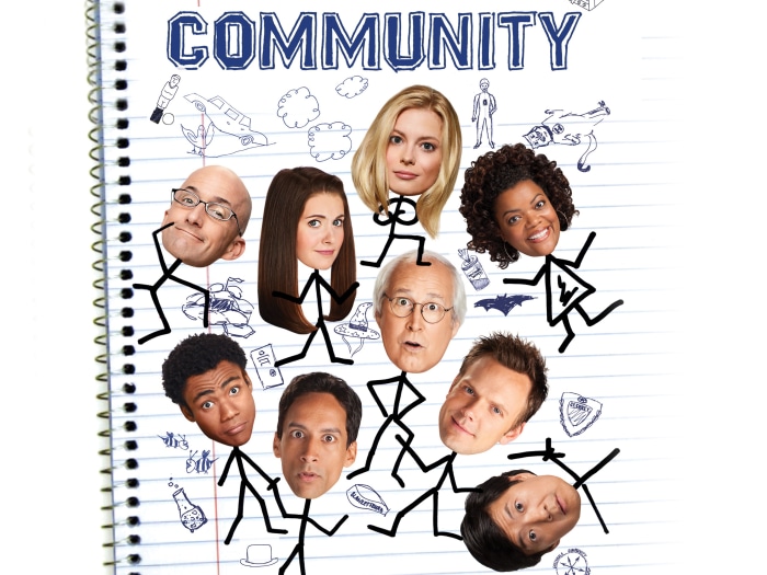 Community cast stick figures with heads