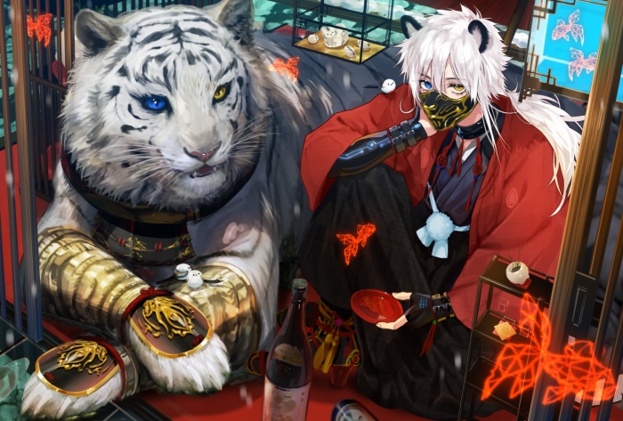 White Tiger and Boy with Heterochromia