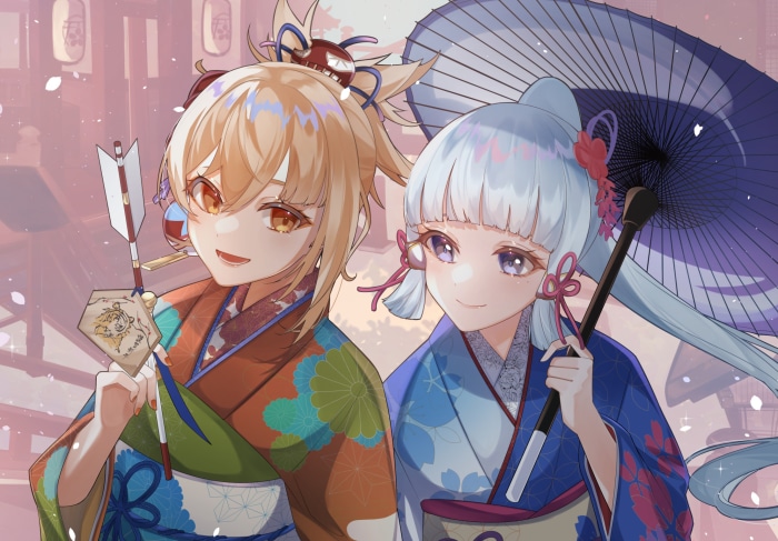 Yoimiya and Kamisato Ayaka from Genshin Impact