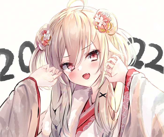 Anime girl with blonde hair and red eyes