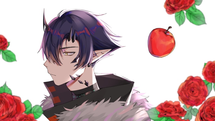 Flamebringer from Arknights with roses and apple