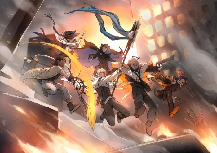 Arknights characters in a battle scene