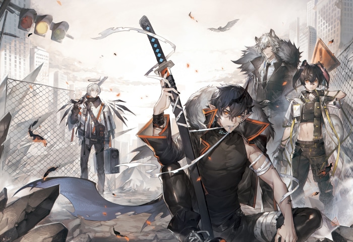 Arknights characters in a post-apocalyptic city