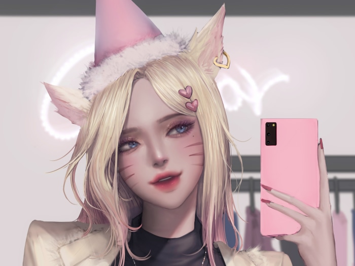 Ahri from League of Legends taking a selfie