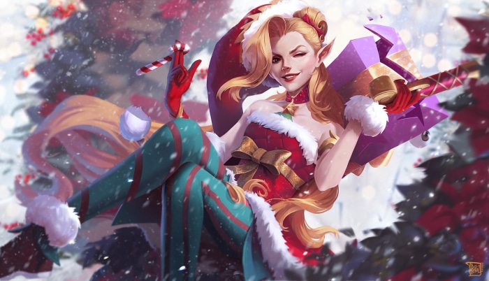 Jinx from League of Legends in Christmas outfit