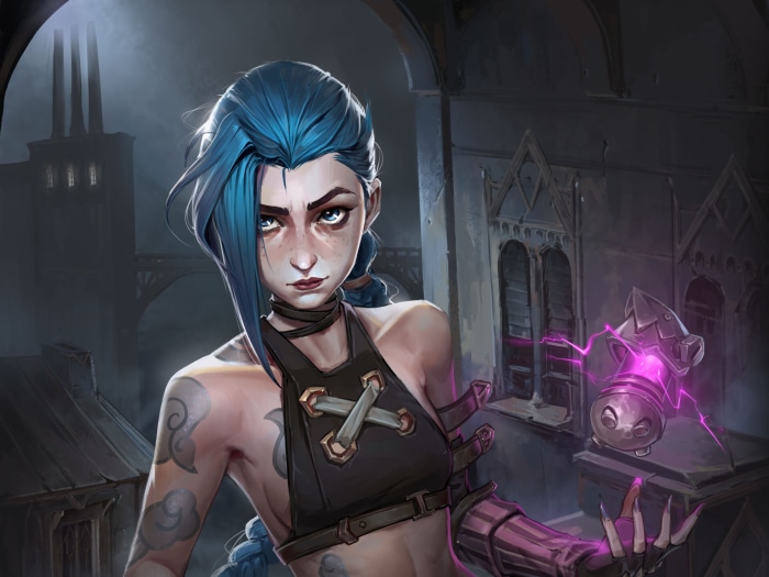 Jinx from Arcane with a weapon