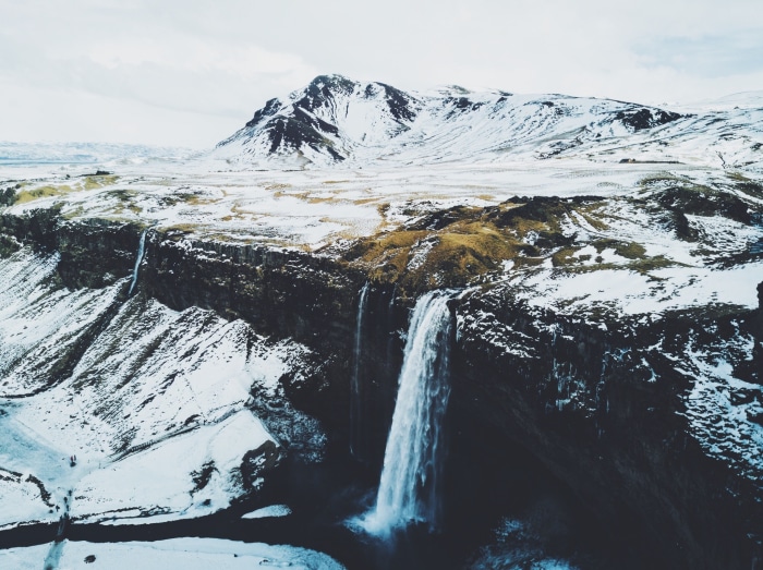 Seljalandsfoss Waterfall in Winter, Iceland