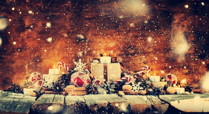 Christmas Decorations with Gifts and Candles