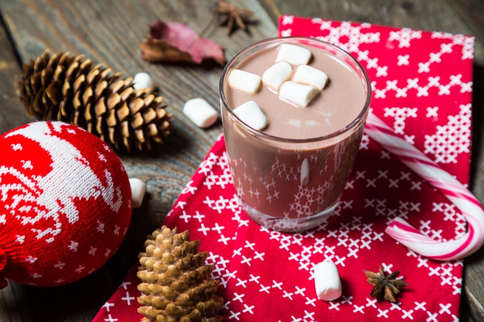 Hot Chocolate with Marshmallows and Christmas Decorations