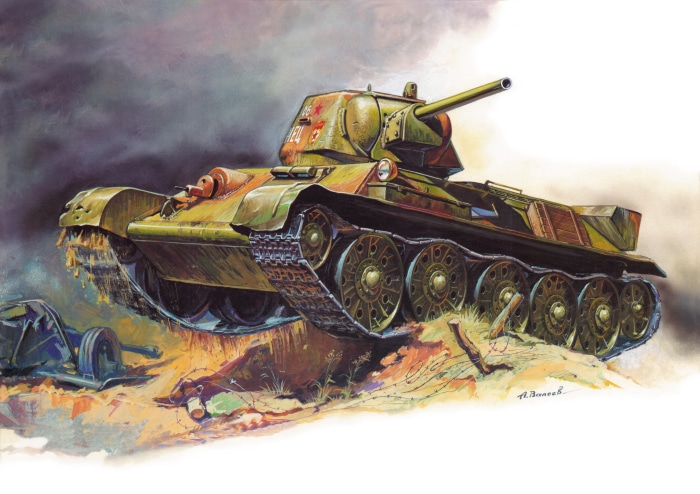 T-34 Tank in a Battlefield Scene