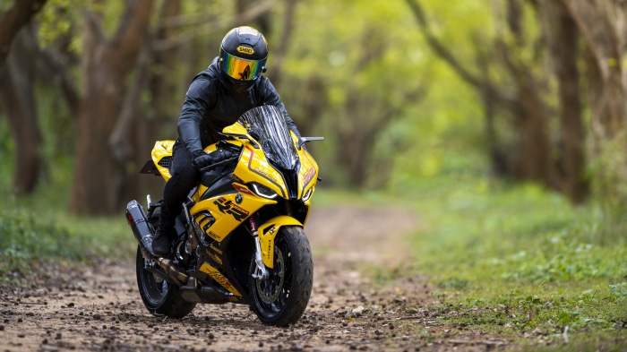 Yellow BMW S1000RR Motorcycle in Nature 4K