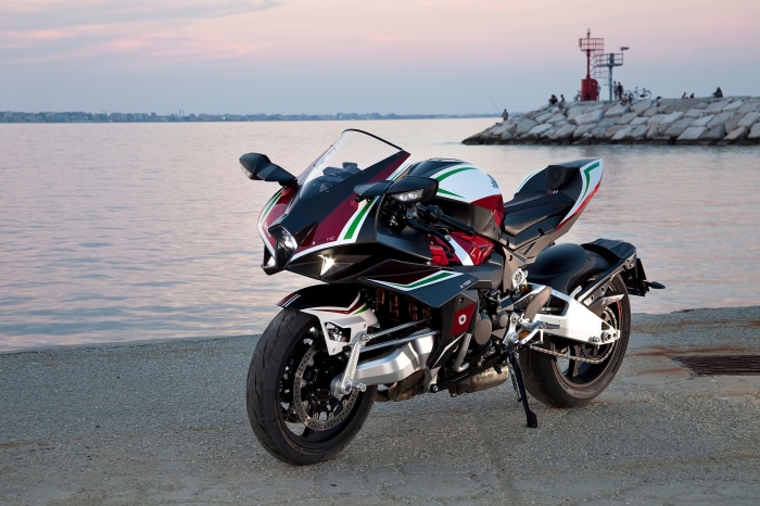 Bimota TESI HD motorcycle by the sea