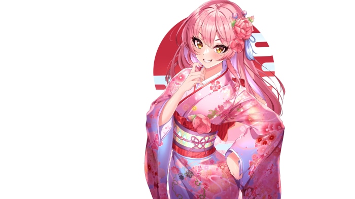 Girl in Pink Kimono with Pink Hair 4K
