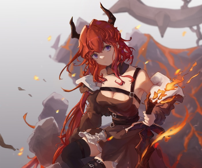 Surtr from Arknights with fire