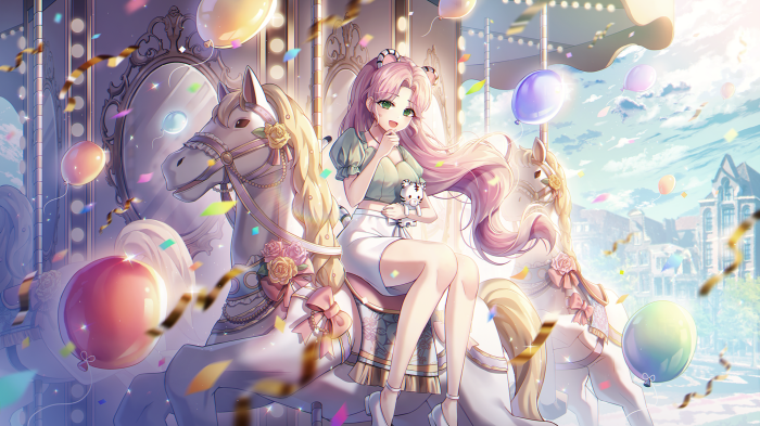 Girl on a Carousel with Balloons