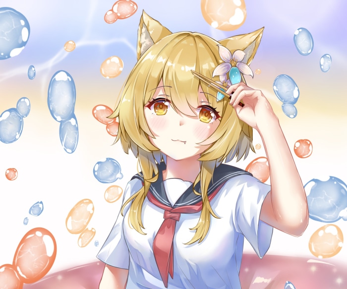 Anime girl with cat ears and school uniform