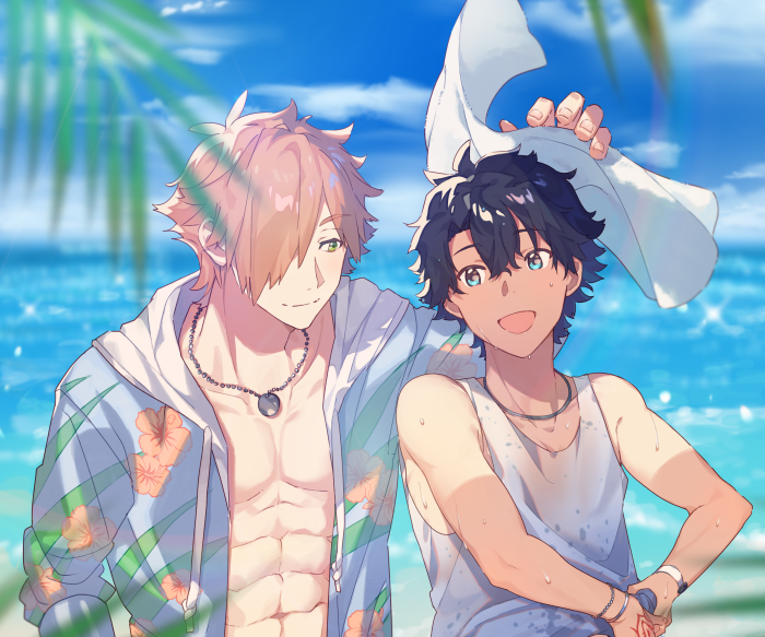 Ritsuka Fujimaru and Archer from Fate/Grand Order at the beach