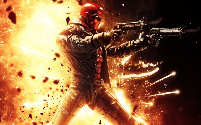 Red Hood from DC Comics firing guns