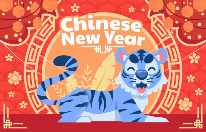 Chinese New Year Blue Tiger Illustration