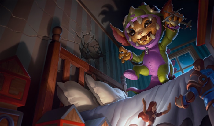 Gnar from League of Legends in a child's bedroom