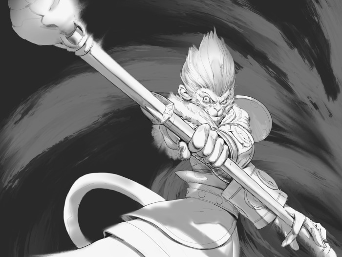 Wukong from League of Legends holding his staff
