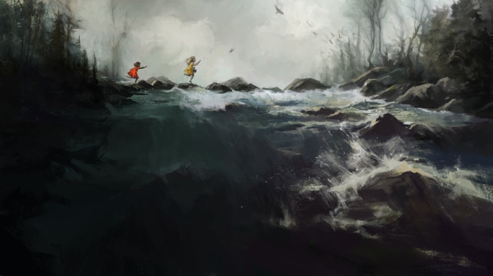 Annie from League of Legends in a forest by a river