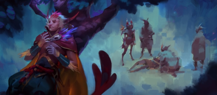 Rakan from League of Legends in a forest