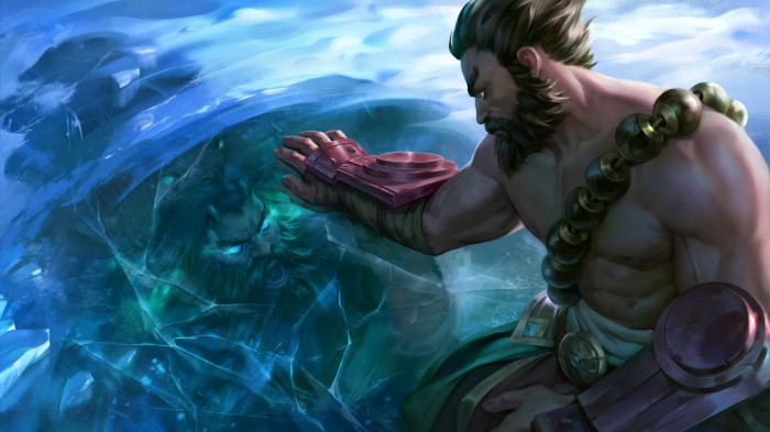 Udyr from League of Legends facing an ice spirit