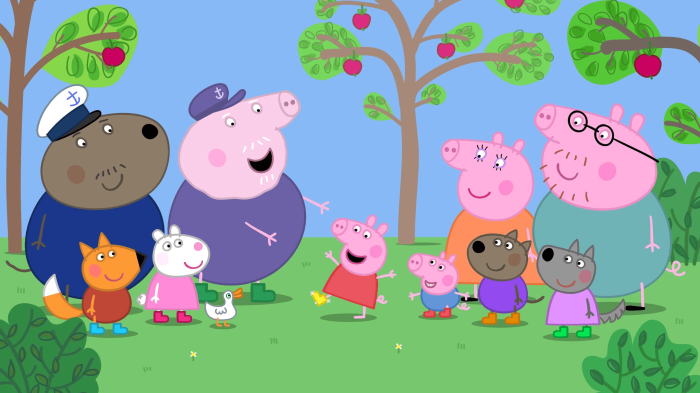 Peppa Pig characters in a park