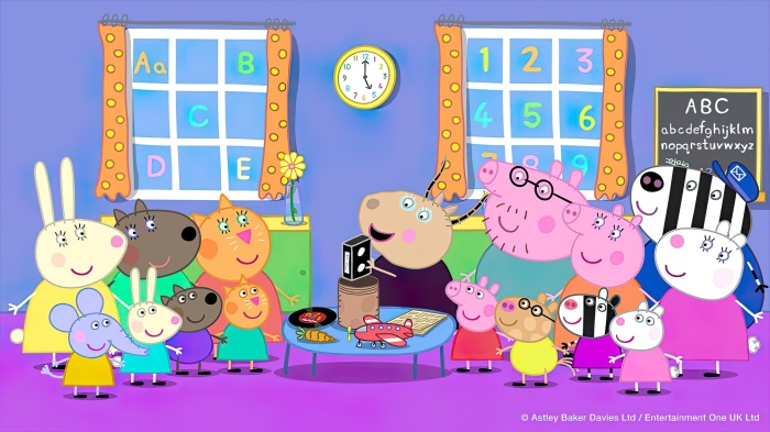 Peppa Pig characters in a classroom