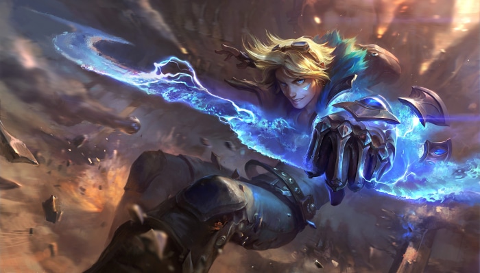 Ezreal from League of Legends casting a spell