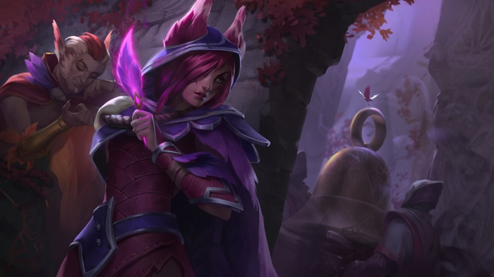 Xayah and Rakan from League of Legends in a forest