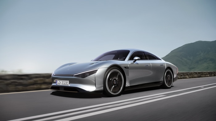 Mercedes-Benz Vision EQXX electric car on a road