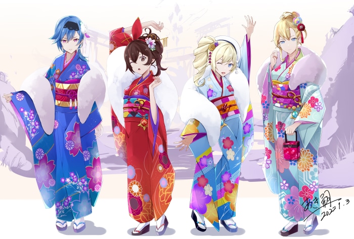 Genshin Impact characters in kimonos